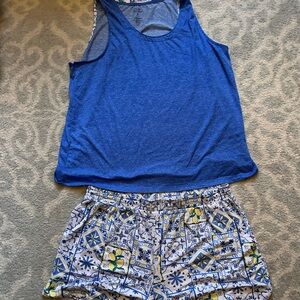 Croft & Barrow Blue Tank and Patterned Shorts Pajama Set
